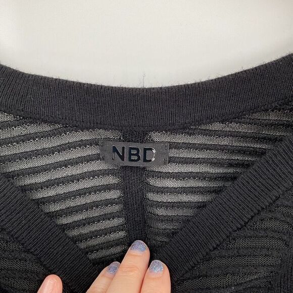 Revolve NBD Amity Layered Mesh Off Shoulder Knit Top Long Sleeve Women XS Black - Picture 6 of 9